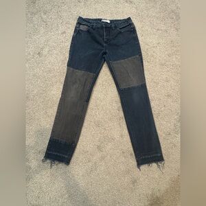 Free People Patchwork Jeans Color block Pattern Womens 28 Raw Hem Stretch